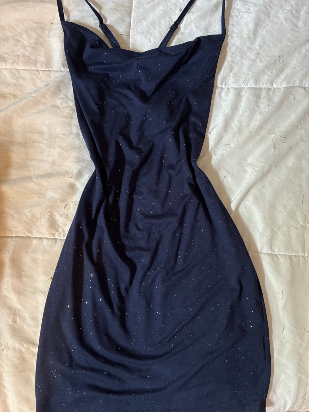 Navy Sparkle Slip Dress - Elegant Cross Strapped Navy Blue Dress